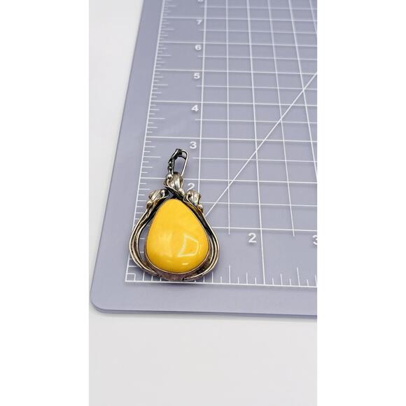 SZ Vintage Teardrop Baltic Yellow Yoke Amber Lily Frame Pendant Only Silver 925 - Picture 6 of 10